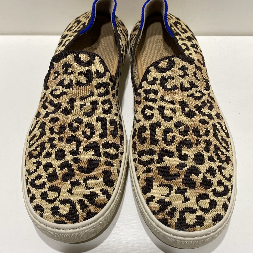 ROTHY’S (Sz: 8) “The Sneaker Camo Cat” Tan/ Black Leopard Print Slip-on Sneakers